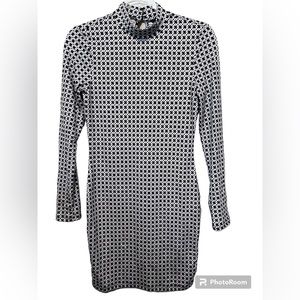 Shein  Body con Long Sleeve Mock Turtleneck Black & White  Dress  Sz Small US 4